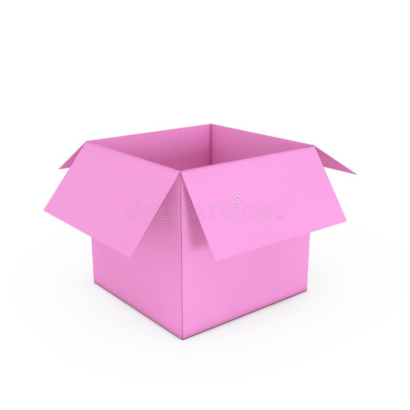 Open Empty Pink Cardboard Paper Box. 3d Rendering Stock Illustration