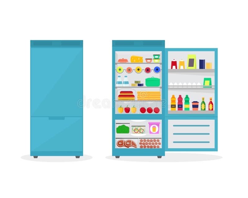 Open en Gesloten beeldverhaalkoelkast Vector stock illustratie Open en Gesloten beeldverhaalkoelkast Vector stock illustratie