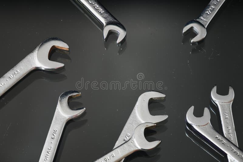 Open End Wrenches on dark background royalty free stock photos