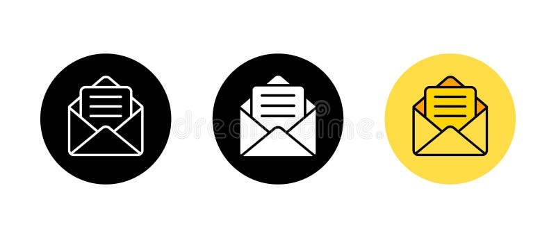 Open envelope email icon set in circle. Incoming message and inbox symbol royalty free illustration
