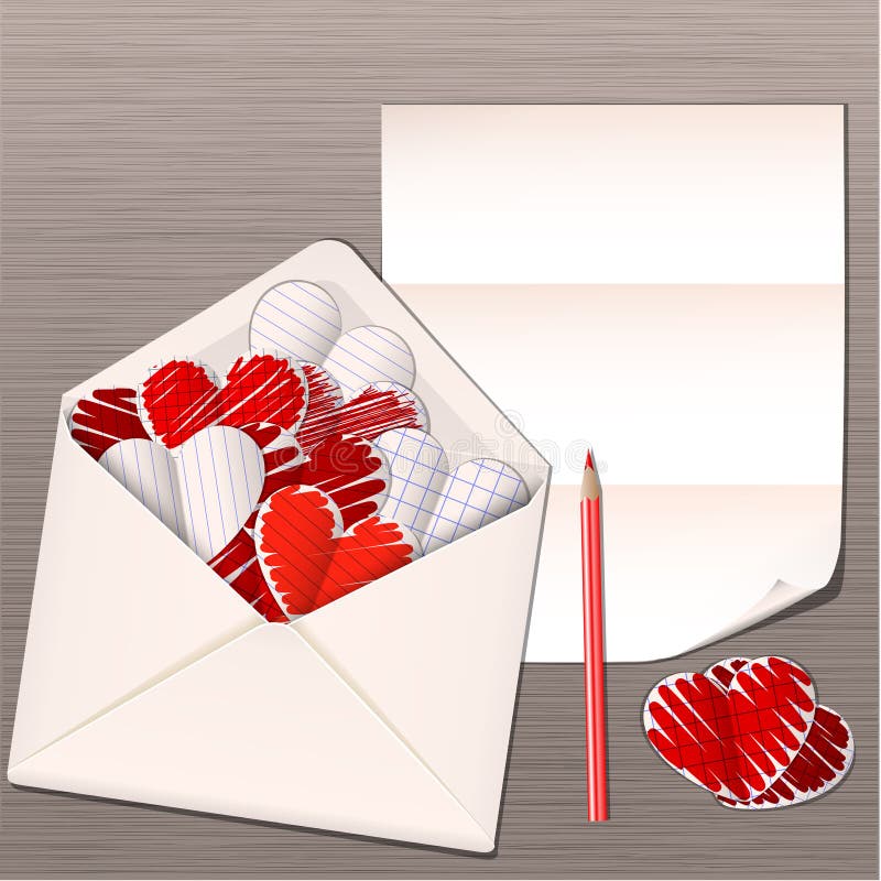 Open envelope with paper hearts