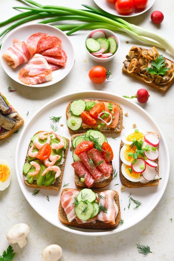 Open faced sandwiches royalty free stock photography Open faced sandwiches royalty free stock photography