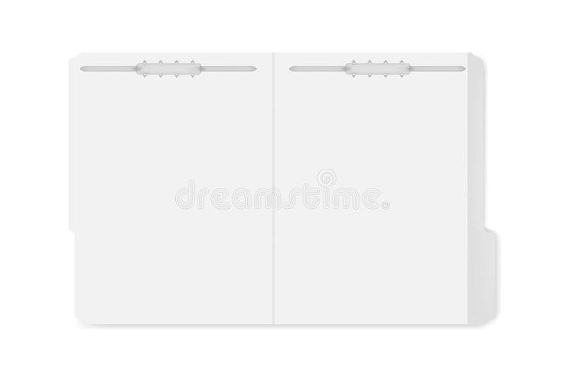 Open file folder with cut tab and fastener to keep paper sheets, mockup vector illustration