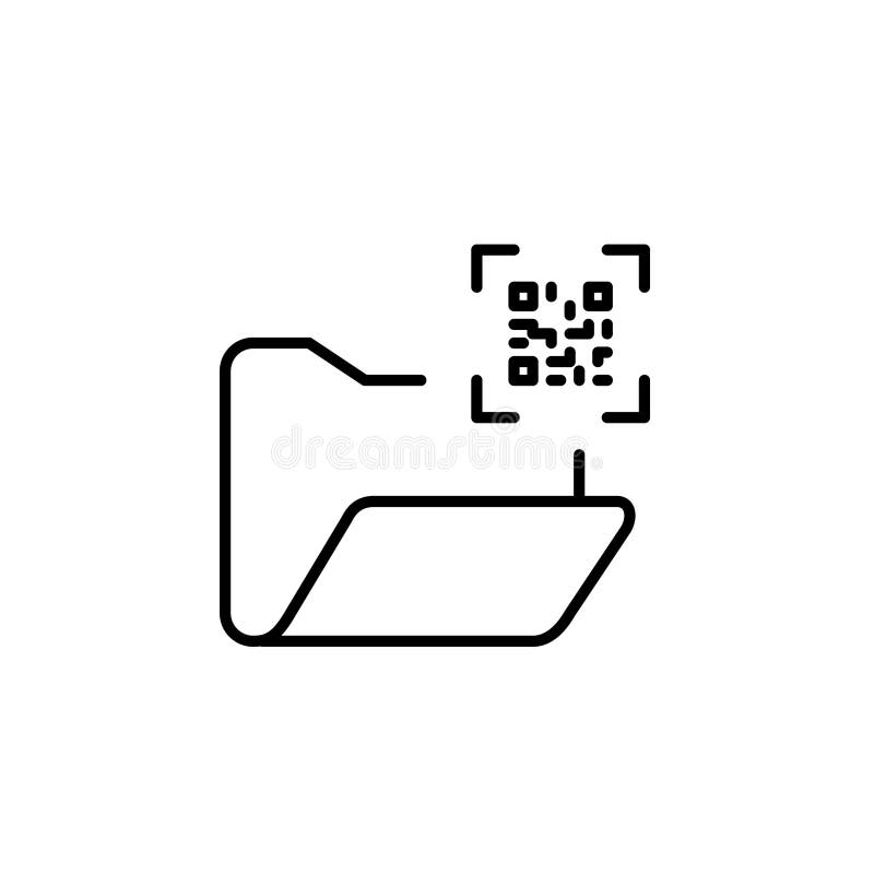 Open file folder and qr code. File labelling and fast access. Pixel perfect vector icon stock illustration