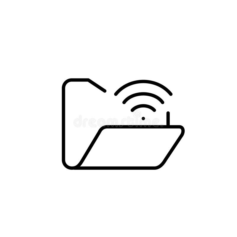 Open file folder and wifi. Wireless file sharing, remote access to digital repository. Cloud synching. Editable icon vector illustration