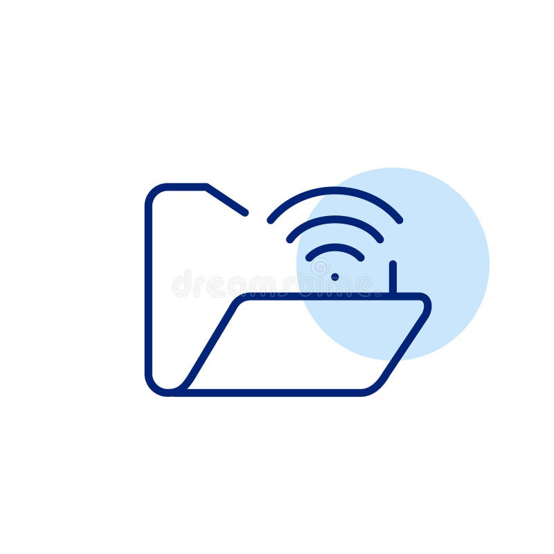 Open file folder and wifi. Wireless file sharing, remote access to digital repository. Cloud synching. Pixel perfect icon