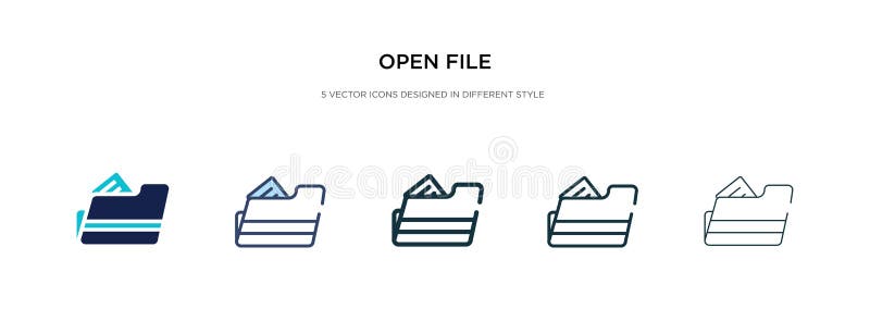 Open file icon in different style vector illustration. two colored and black open file vector icons designed in filled, outline vector illustration