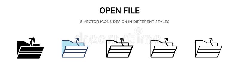Open file icon in filled, thin line, outline and stroke style. Vector illustration of two colored and black open file vector icons vector illustration