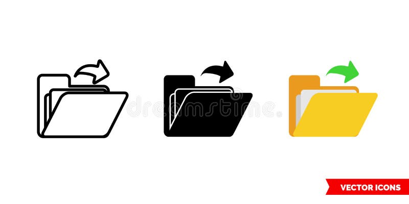 Open file icon of 3 types color, black and white, outline. Isolated vector sign symbol. vector illustration