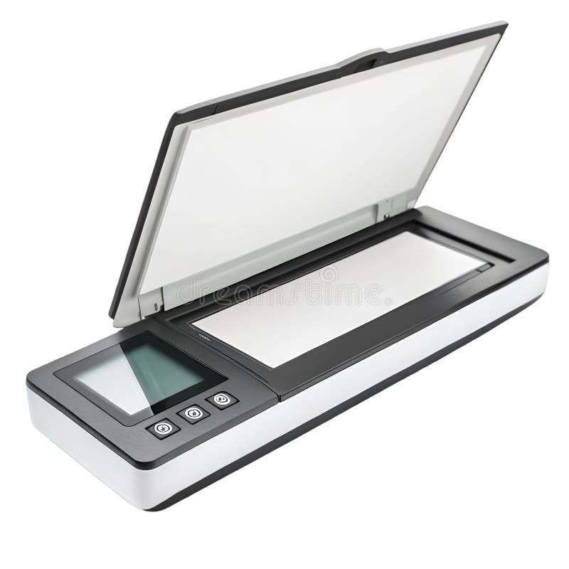 Open Flatbed Document Scanner with Digital Display and Buttons office technology royalty free illustration