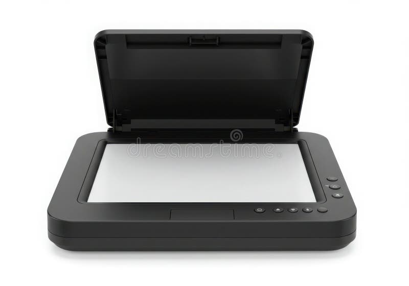 Open flatbed scanner device isolated on white background vector illustration