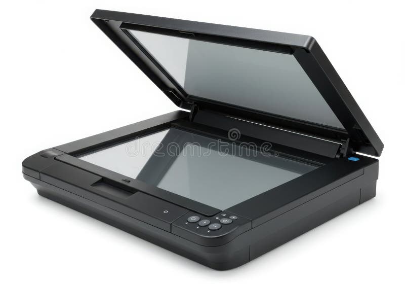 Open flatbed scanner device isolated on white background vector illustration