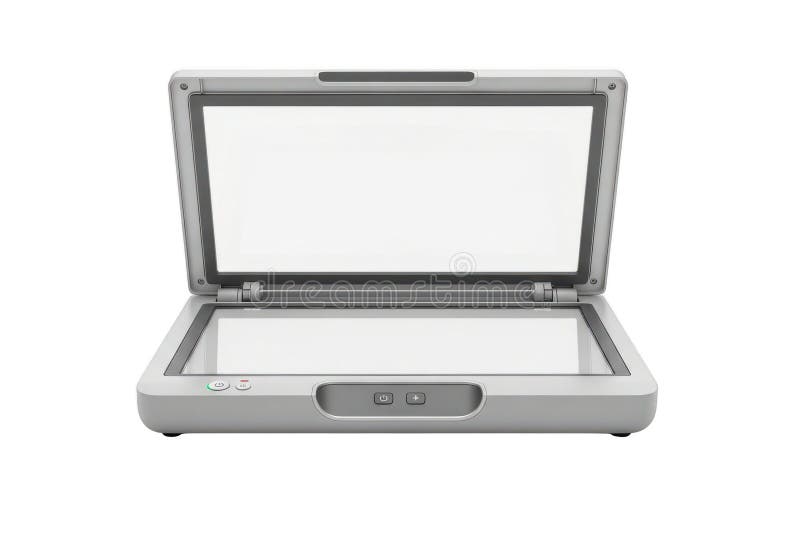 Open flatbed scanner with white background royalty free illustration