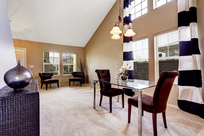 Open Floor Plan Dining Room with Carpet Floor Stock Image Image of