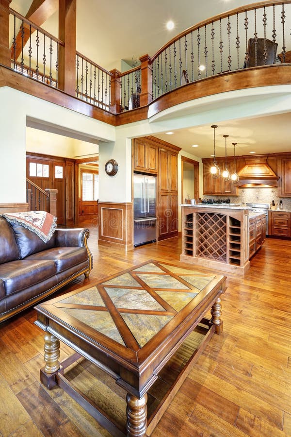 Craftsman Home Interior With Open Floor Plan. Stock Photo