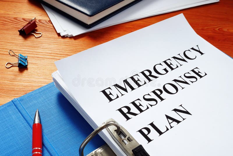 Open folder with Emergency response plan stock photography