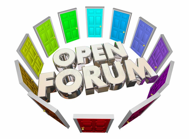 Open Forum Many Doors Public Meeting Words vector illustration