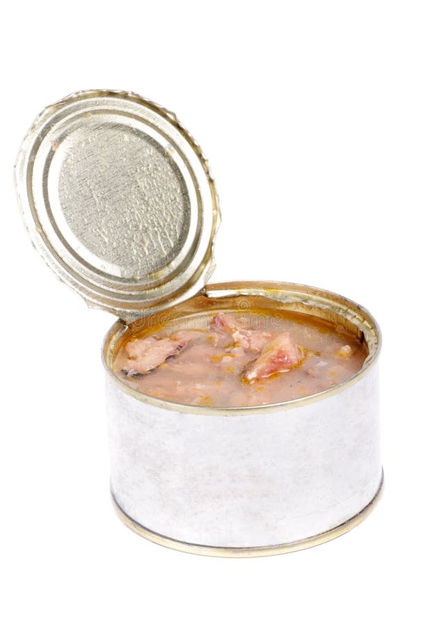 Open Full Can of Sardines in Olive Oil on a White Stock Image Image