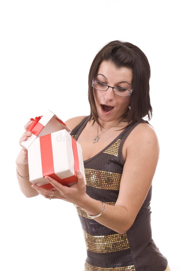 Open A Gift Stock Photo. Image Of Surprise, Holding, Lady - 17016934