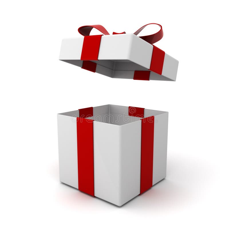 Download Open Gift Box , Present Box With Lid And Red Ribbon Bow ...