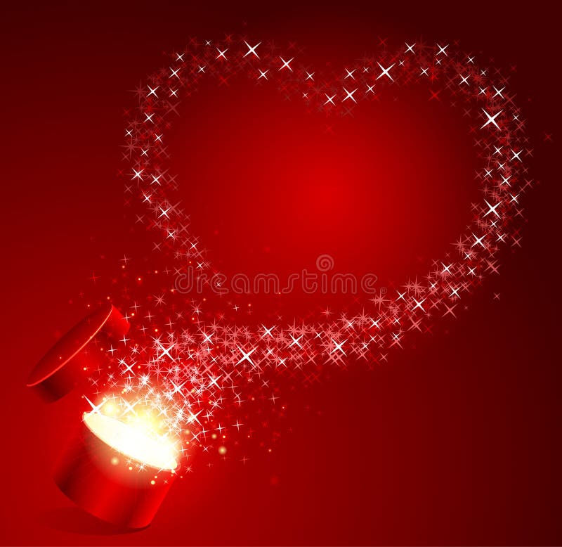 Open gift with fly stars heart shape