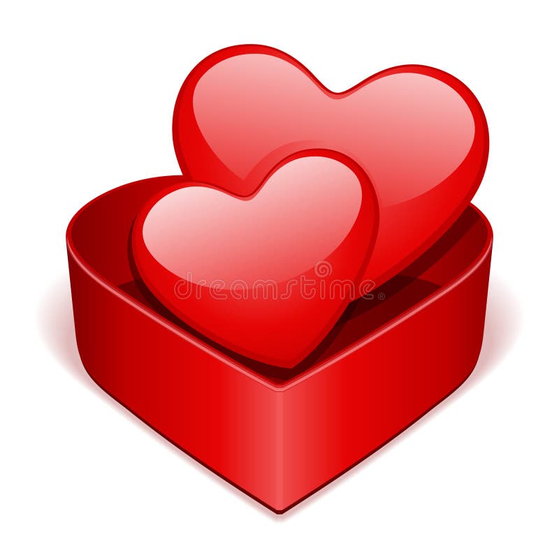 Open gift heart with two red heart