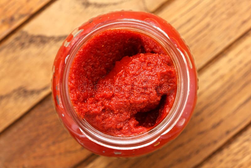 Open Glass Jar of Tomato Paste. Stock Photo Image of vegetarian