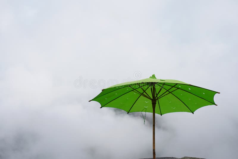 Open Green Umbrella with Mist in Background Stock Image Image of fall, cover 198758201