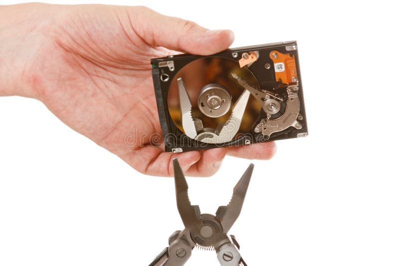 Open hard drive in hand stock image. Image of electronics 15739501