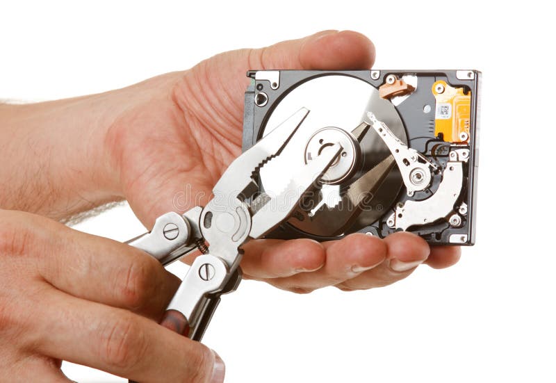 Open hard drive in hand stock image. Image of binary 16303651