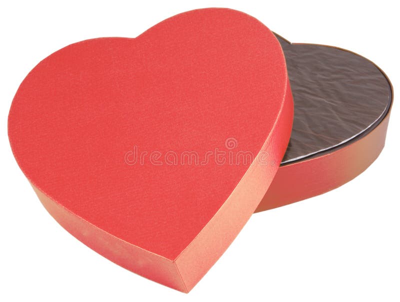 Open heart shaped golden chocolate box isolated