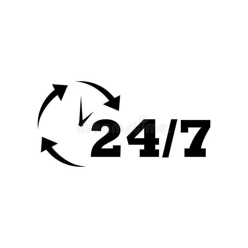 Open 24 hours icon. Service around the clock 24 hours a day isolated on white background stock illustration Open 24 hours icon. Service around the clock 24 hours a day isolated on white background stock illustration