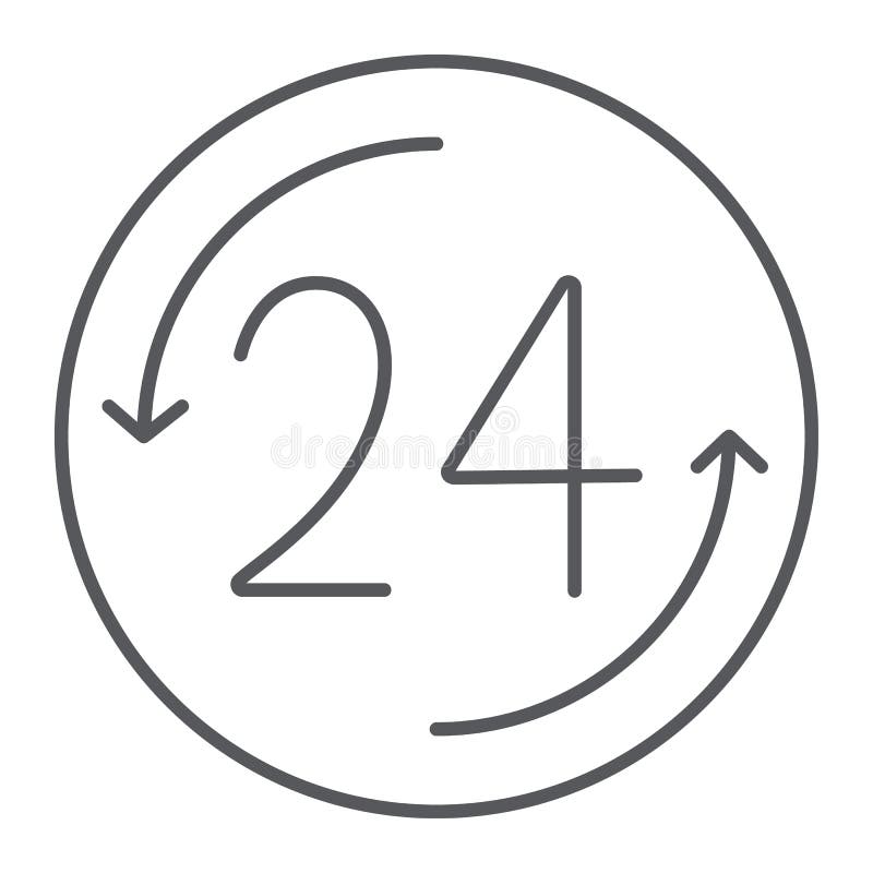 24 Hours Line Icon, Service and Time, Open All Day Sign, Vector