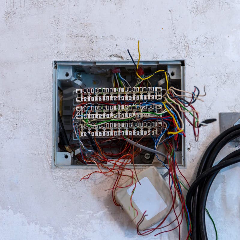 Open Junction Box Prepared for Mounting and Connecting Telephone and Computer Cables Stock Image