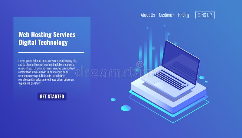 Open laptop, concept of web hosting services, computer technologies isometric vector illustration 3d royalty free illustration Open laptop, concept of web hosting services, computer technologies isometric vector illustration 3d royalty free illustration