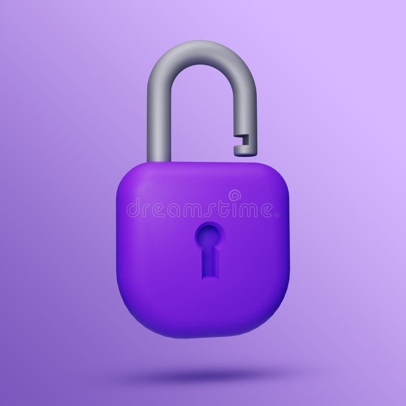 Open Lock with Keyhole 3D Rendering. Padlock Illustration. Stock