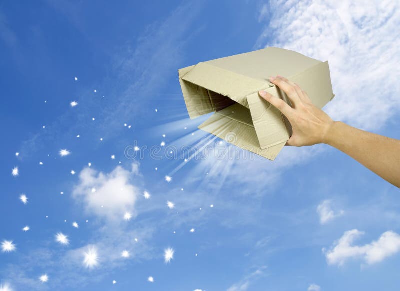 Open magic gift box on sky royalty free illustration