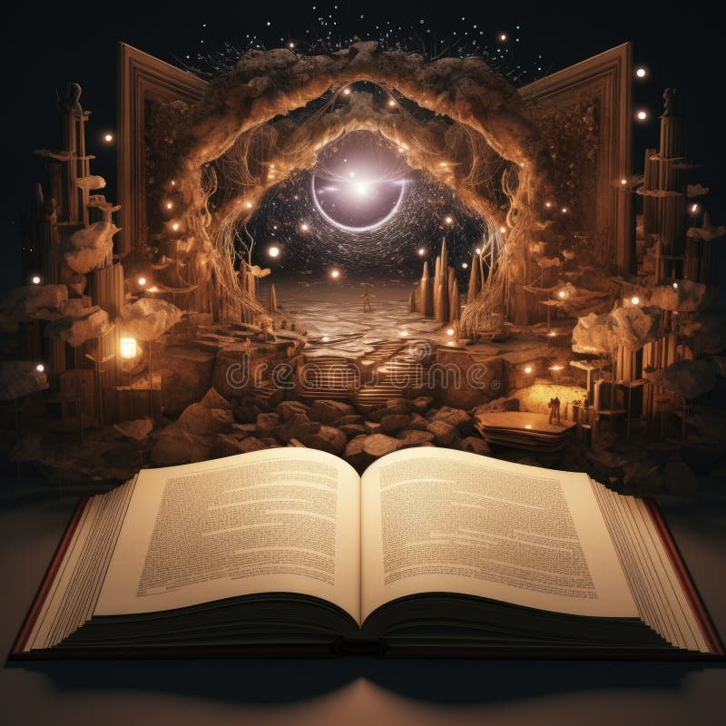 Open magical book with glowing lights over pages on abstract background.  Fantasy reading. Created with Generative AI 21856912 Stock Photo at Vecteezy