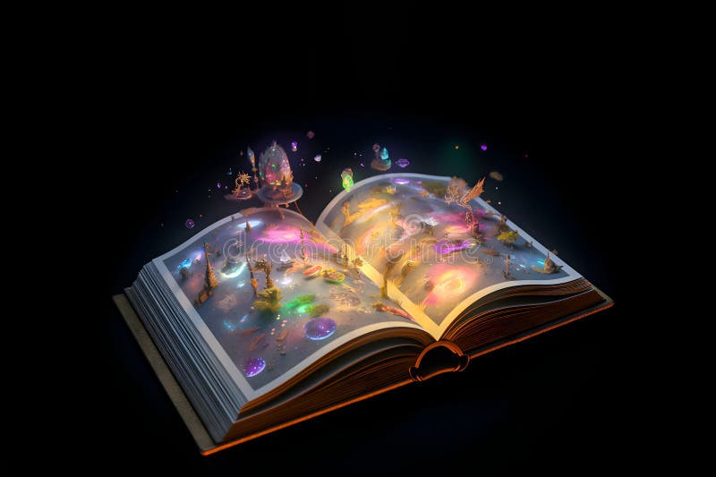 Open magical book with glowing lights over pages on abstract background.  Fantasy reading. Created with Generative AI 21856912 Stock Photo at Vecteezy