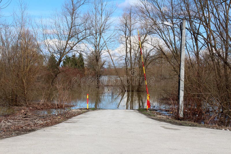 Open metal ramp leading to flooded forest road royalty free stock photography Open metal ramp leading to flooded forest road royalty free stock photography