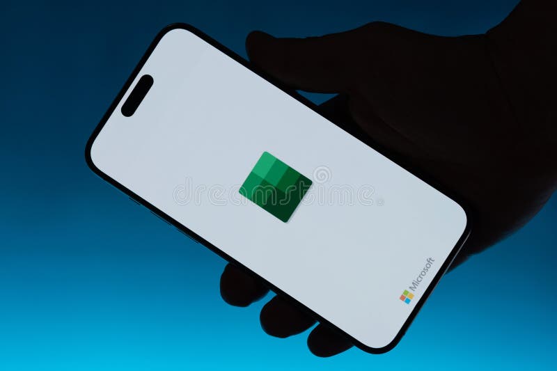 Open Microsoft excel app on smartphone stock photo
