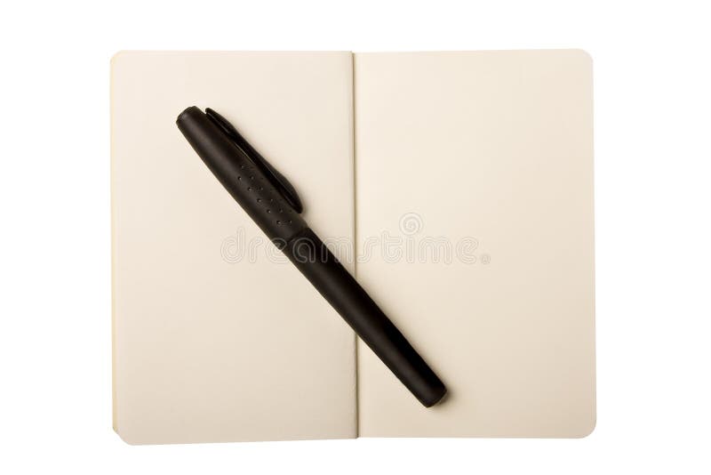 Open Note Pad and A black pen isolated on white with clipping path. Open Note Pad and A black pen isolated on white with clipping path