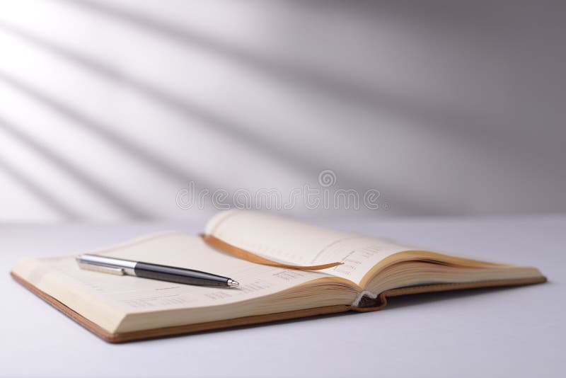 Open notebook or diary with a pen