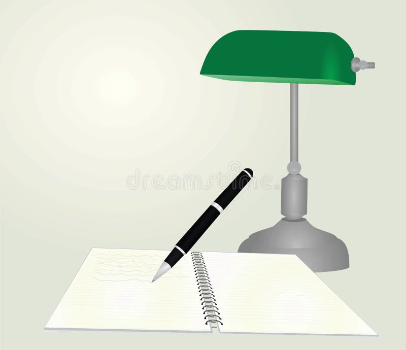 Open notebook and table lamp royalty free illustration