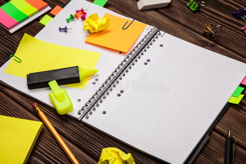 Open Notepad with Office Supplies Stock Image Image of copy, empty
