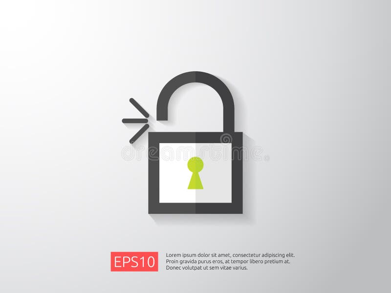 Open padlock icon illustration. lock access warning alert security concept. safe secure of personal access, user authorizat stock illustration