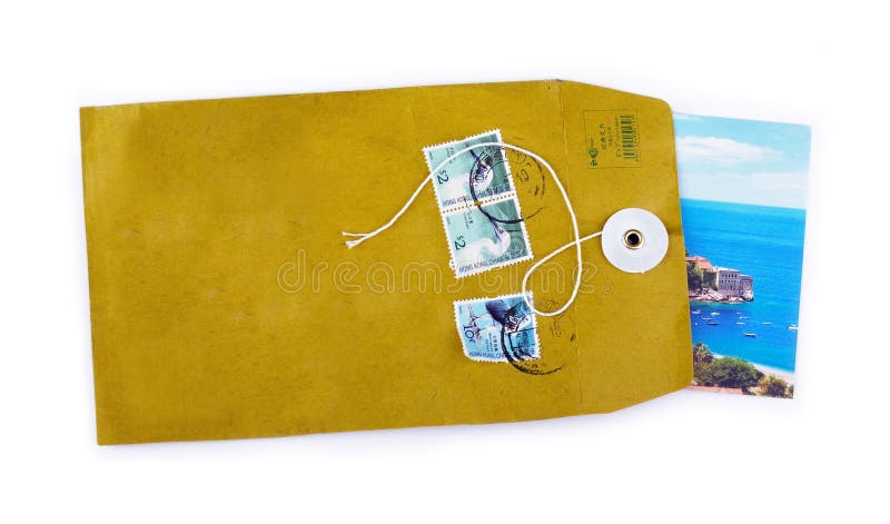 Open paper envelope with sea holiday postcard insi royalty free stock photo