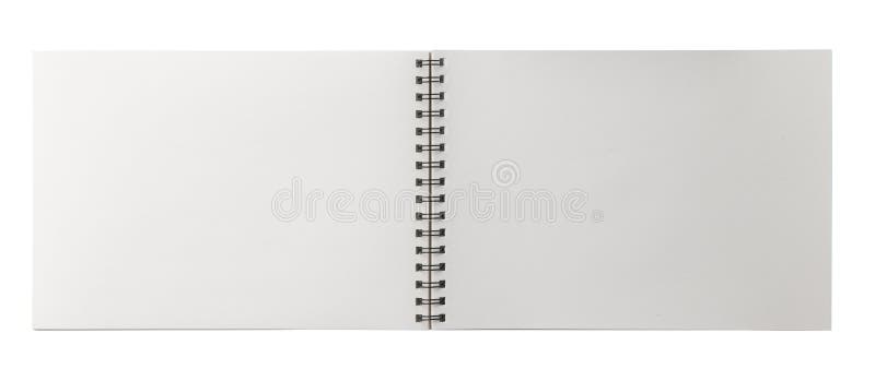 Open paper notebook with coil binding. Spiral bound journal. Realistic, photography, isolated on white background. royalty free stock photo
