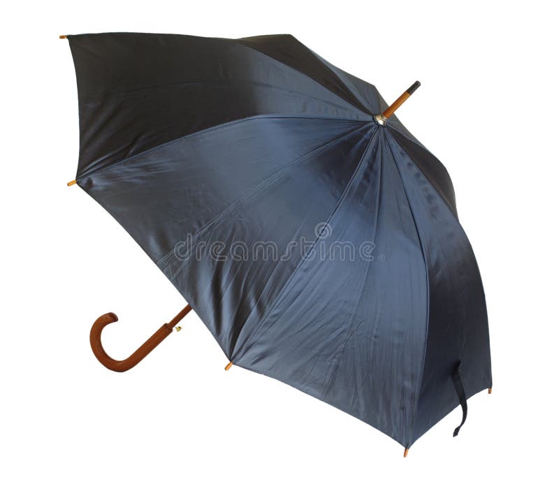 Open umbrella from wooden handle on white background. Open umbrella from wooden handle on white background