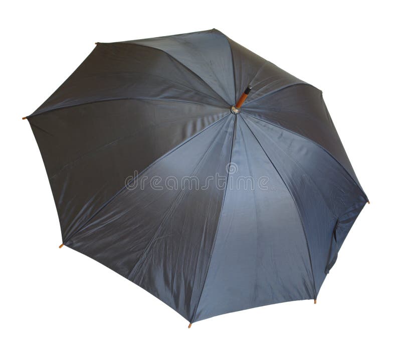 Open umbrella from wooden handle on white background. Open umbrella from wooden handle on white background